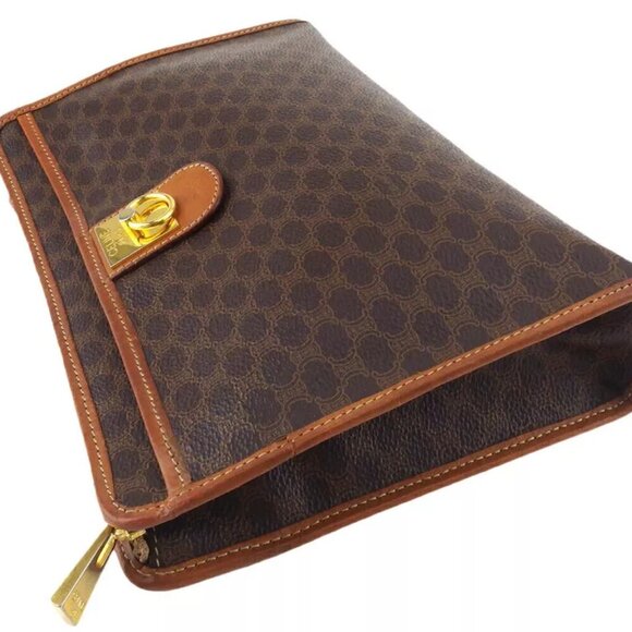 CELINE Clutch Bag Macadam Beige PVC ?~ Leather Authentic Used T19751 - Picture 3 of 9